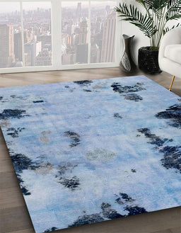 Machine Washable Abstract Silk Blue Rug in a Family Room, wshabs1959