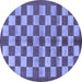 Round Machine Washable Checkered Blue Modern Rug, wshabs195blu
