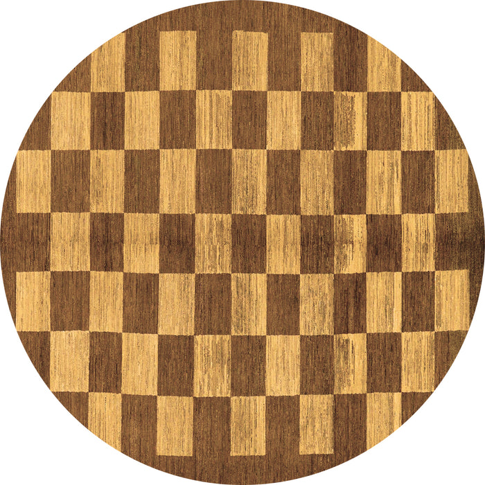 Round Machine Washable Checkered Brown Modern Rug, wshabs195brn