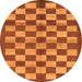 Round Machine Washable Checkered Orange Modern Area Rugs, wshabs195org