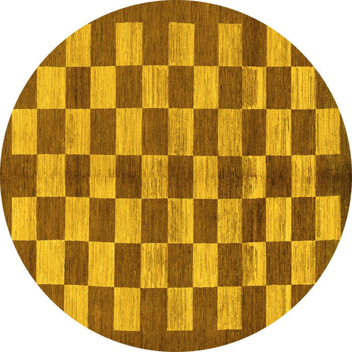 Round Checkered Yellow Modern Rug, abs195yw