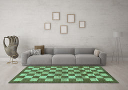 Machine Washable Checkered Turquoise Modern Area Rugs in a Living Room,, wshabs195turq