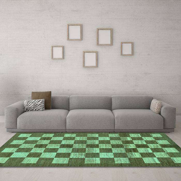 Machine Washable Checkered Turquoise Modern Area Rugs in a Living Room,, wshabs195turq
