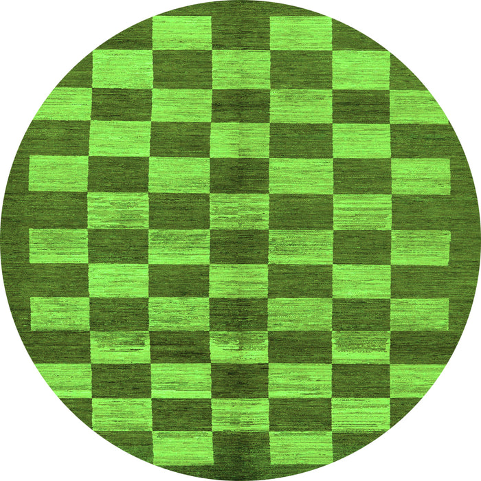 Round Machine Washable Checkered Green Modern Area Rugs, wshabs195grn