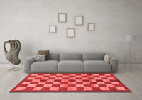 Machine Washable Checkered Red Modern Rug, wshabs195red