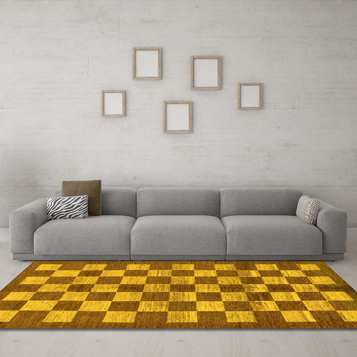 Machine Washable Checkered Yellow Modern Rug in a Living Room, wshabs195yw