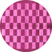 Round Machine Washable Checkered Pink Modern Rug, wshabs195pnk