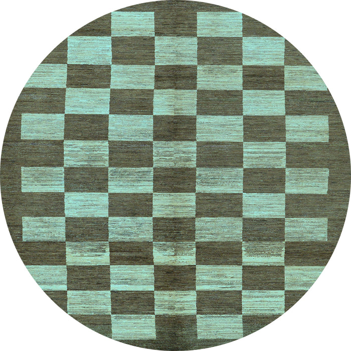 Round Machine Washable Checkered Light Blue Modern Rug, wshabs195lblu