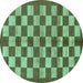 Round Checkered Turquoise Modern Rug, abs195turq