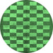 Round Machine Washable Checkered Emerald Green Modern Area Rugs, wshabs195emgrn
