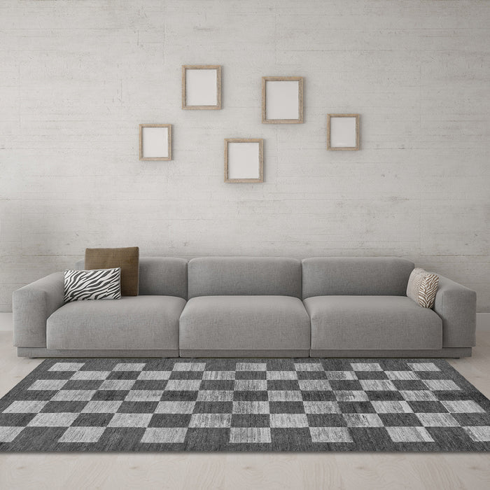 Machine Washable Checkered Gray Modern Rug in a Living Room,, wshabs195gry