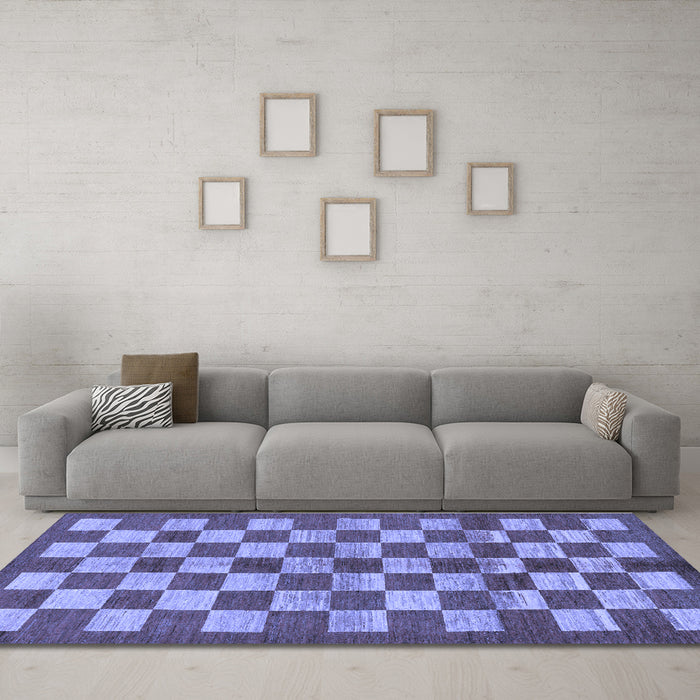 Machine Washable Checkered Blue Modern Rug in a Living Room, wshabs195blu