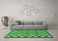 Machine Washable Checkered Emerald Green Modern Rug, wshabs195emgrn