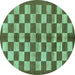 Round Machine Washable Checkered Turquoise Modern Area Rugs, wshabs195turq
