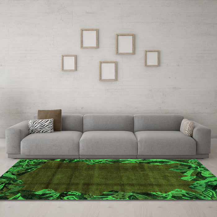 Machine Washable Abstract Green Modern Area Rugs in a Living Room,, wshabs1960grn