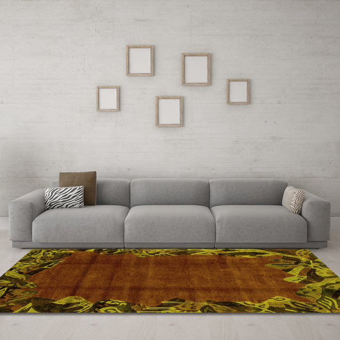 Machine Washable Abstract Yellow Modern Rug in a Living Room, wshabs1960yw