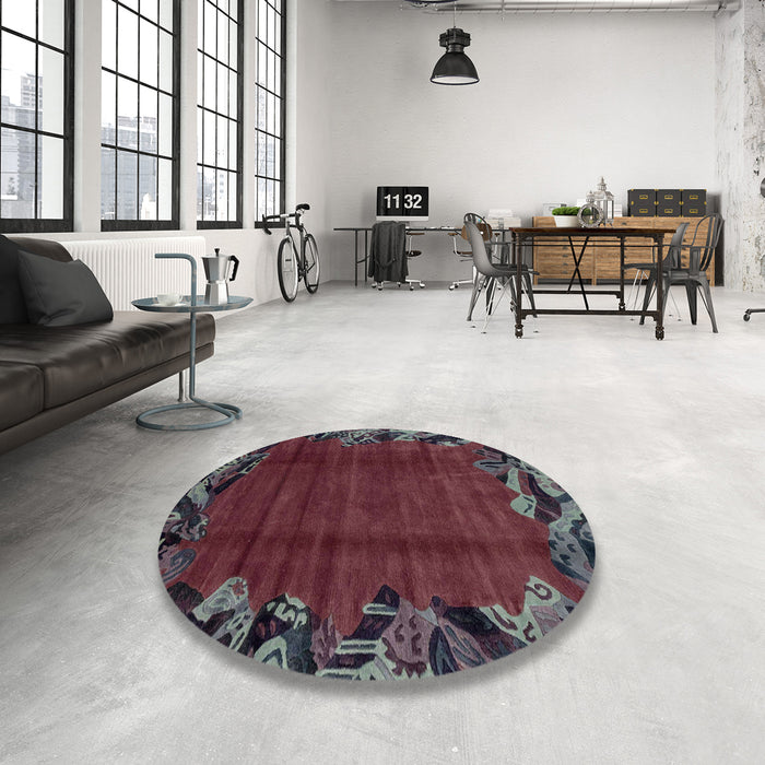 Round Machine Washable Abstract Purple Rug in a Office, wshabs1960