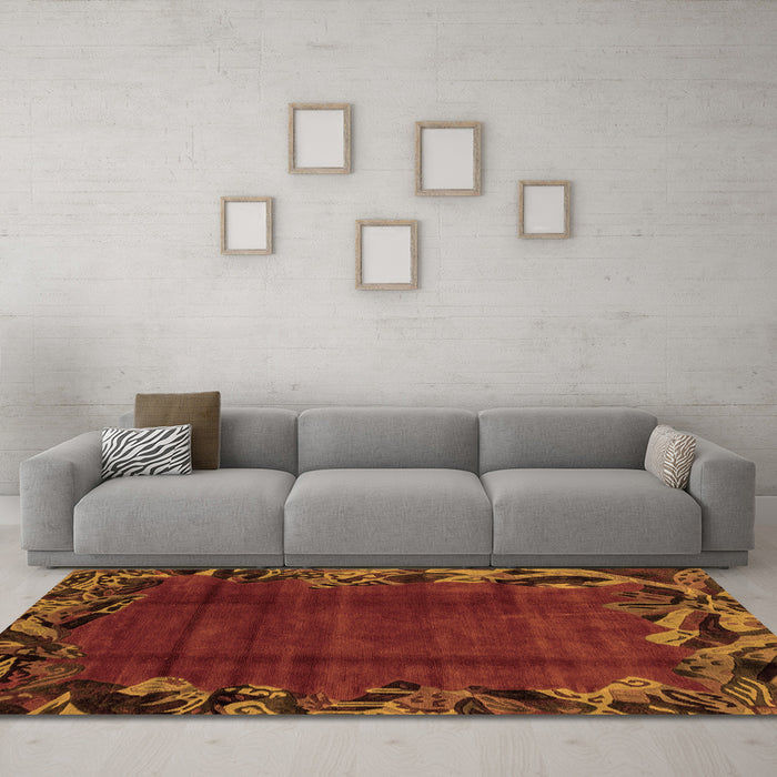 Machine Washable Abstract Orange Modern Area Rugs in a Living Room, wshabs1960org
