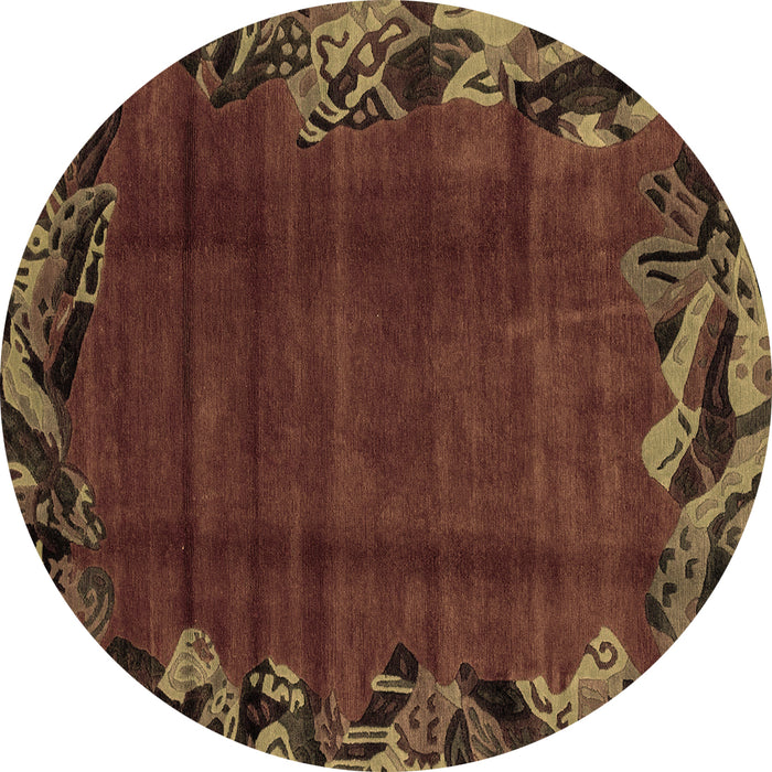 Round Machine Washable Abstract Brown Modern Rug, wshabs1960brn