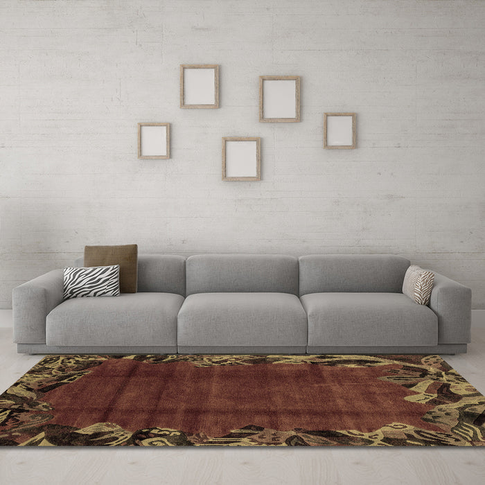 Machine Washable Abstract Brown Modern Rug in a Living Room,, wshabs1960brn