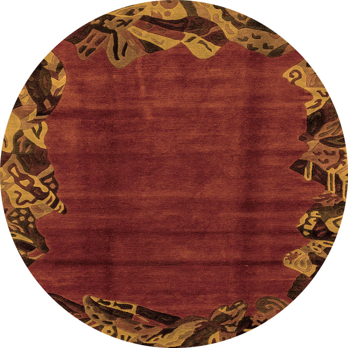 Round Machine Washable Abstract Orange Modern Area Rugs, wshabs1960org
