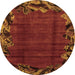 Round Machine Washable Abstract Orange Modern Area Rugs, wshabs1960org