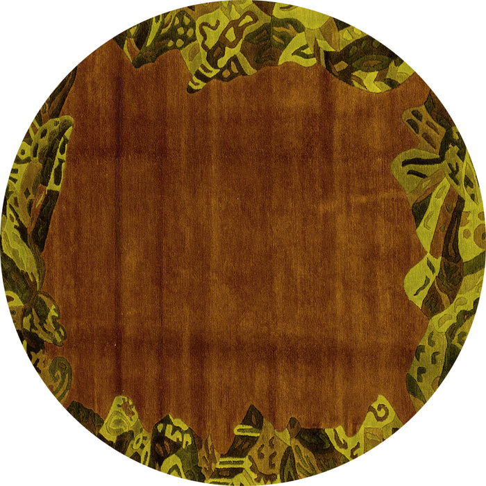 Round Abstract Yellow Modern Rug, abs1960yw