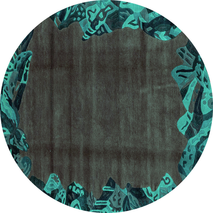 Round Abstract Turquoise Modern Rug, abs1960turq