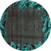 Round Abstract Turquoise Modern Rug, abs1960turq