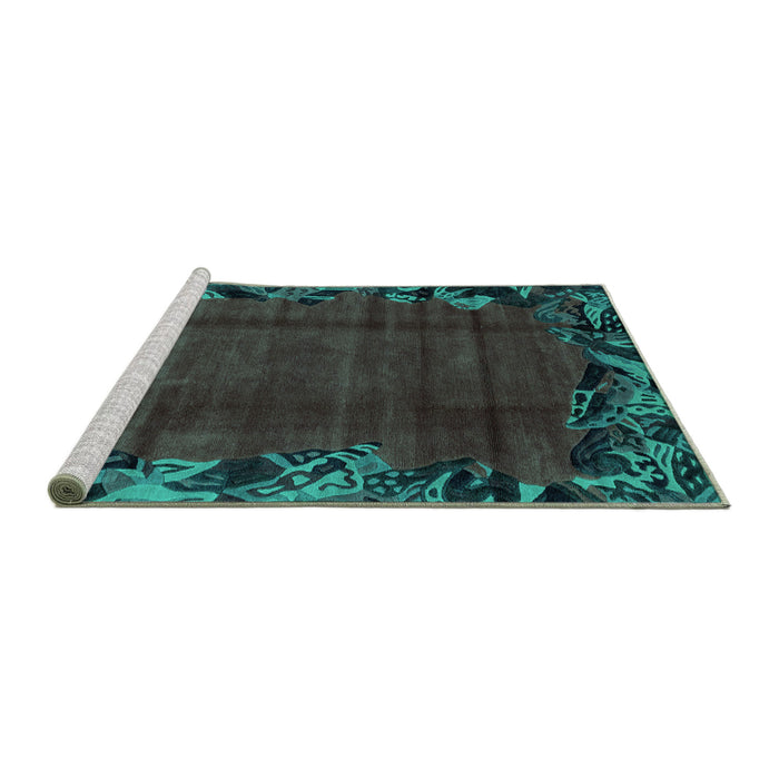 Sideview of Machine Washable Abstract Turquoise Modern Area Rugs, wshabs1960turq