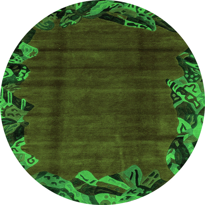 Round Machine Washable Abstract Green Modern Area Rugs, wshabs1960grn