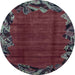 Round Machine Washable Abstract Purple Rug, wshabs1960