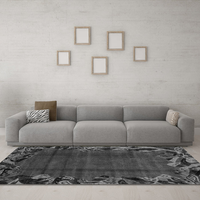 Machine Washable Abstract Gray Modern Rug in a Living Room,, wshabs1960gry