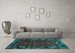 Machine Washable Abstract Turquoise Modern Area Rugs in a Living Room,, wshabs1960turq