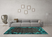 Machine Washable Abstract Turquoise Modern Rug, wshabs1960turq