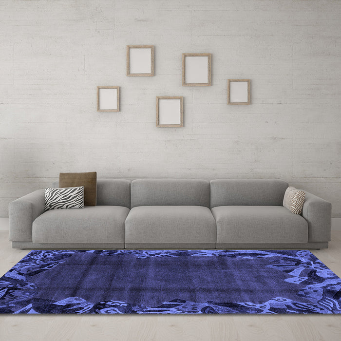 Machine Washable Abstract Blue Modern Rug in a Living Room, wshabs1960blu