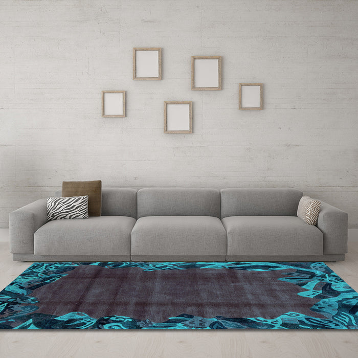 Machine Washable Abstract Light Blue Modern Rug in a Living Room, wshabs1960lblu
