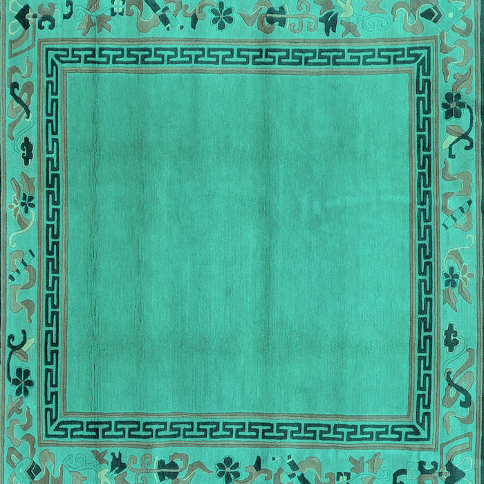 Square Machine Washable Oriental Turquoise Asian Inspired Area Rugs, wshabs1961turq