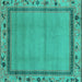 Square Machine Washable Oriental Turquoise Asian Inspired Area Rugs, wshabs1961turq