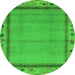 Round Machine Washable Oriental Green Asian Inspired Area Rugs, wshabs1961grn