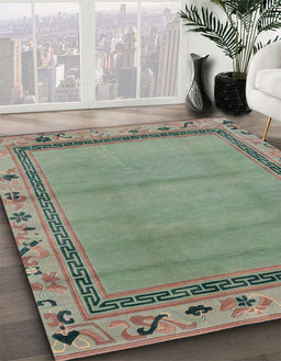 Abstract Green Oriental Rug in Family Room, abs1961