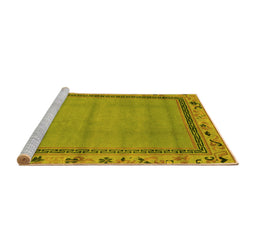 Sideview of Machine Washable Oriental Yellow Asian Inspired Rug, wshabs1961yw