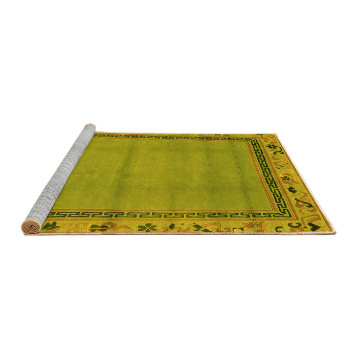 Sideview of Machine Washable Oriental Yellow Asian Inspired Rug, wshabs1961yw