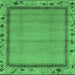 Square Machine Washable Oriental Emerald Green Asian Inspired Area Rugs, wshabs1961emgrn