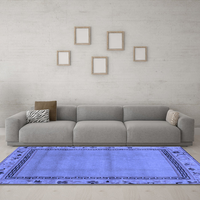 Machine Washable Oriental Blue Asian Inspired Rug in a Living Room, wshabs1961blu