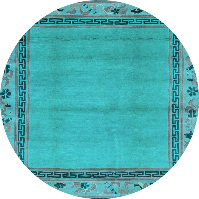 Round Machine Washable Oriental Light Blue Asian Inspired Rug, wshabs1961lblu