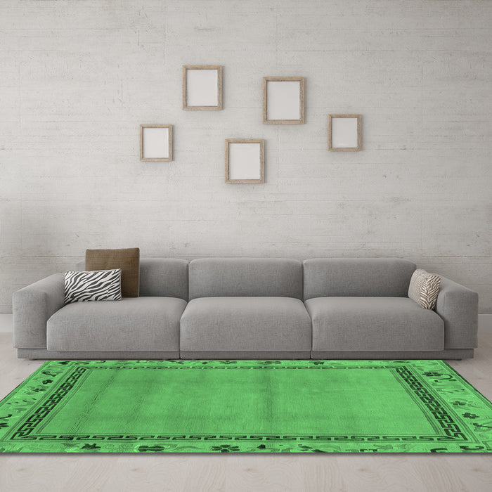 Machine Washable Oriental Emerald Green Asian Inspired Area Rugs in a Living Room,, wshabs1961emgrn