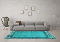 Machine Washable Oriental Light Blue Asian Inspired Rug, wshabs1961lblu