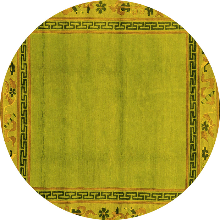 Round Machine Washable Oriental Yellow Asian Inspired Rug, wshabs1961yw