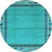 Round Oriental Light Blue Asian Inspired Rug, abs1961lblu